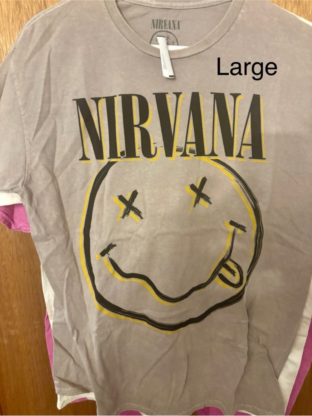 NIRVANA Taupe Graphic Tee with Yellow & Black Print